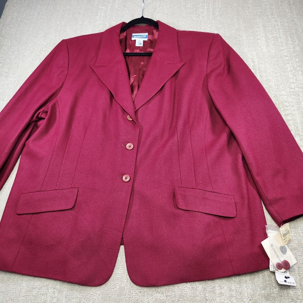 Vintage Pendleton Blazer Women 22W Virgin Wool USA Made Peak Lapel Burgundy